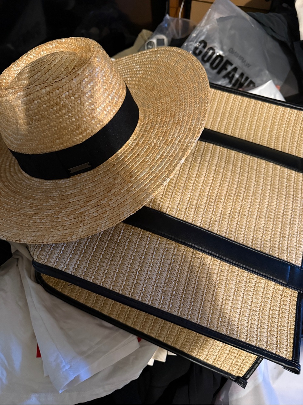 Natural Straw Wide-Brim Hat with Black Band